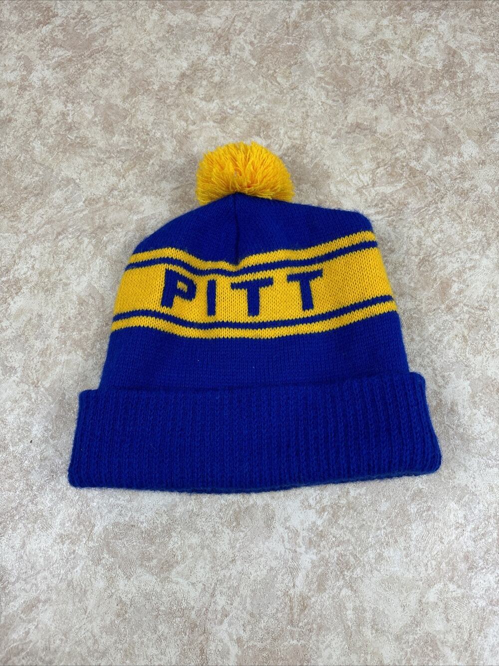 Vintage Pittsburgh Panthers Football Acrylic Knit Pom Winter Ski Snow Beanie Hat
